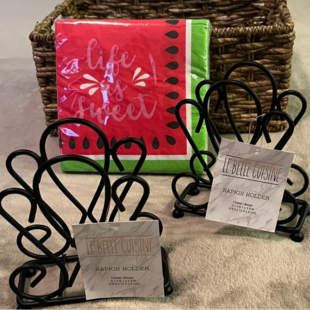 “Le Belle Cuisine” Set of 2 Matching Napkin Holders & 40ct Life is Sweet Napkins